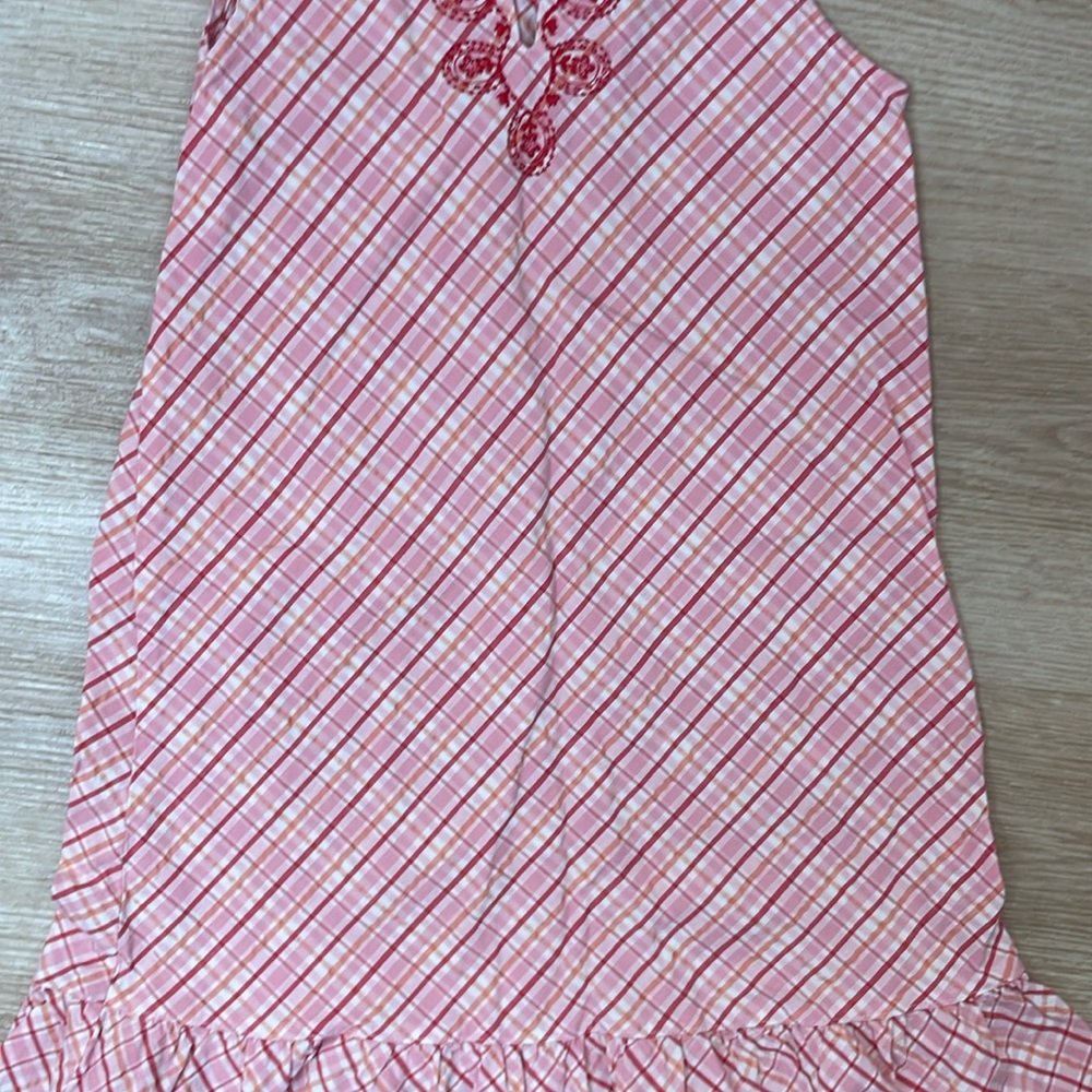 Carter’s Kids Little Girl’s Embroidered Sleeveless Plaid Pink Orange White Dress - Picture 4 of 6